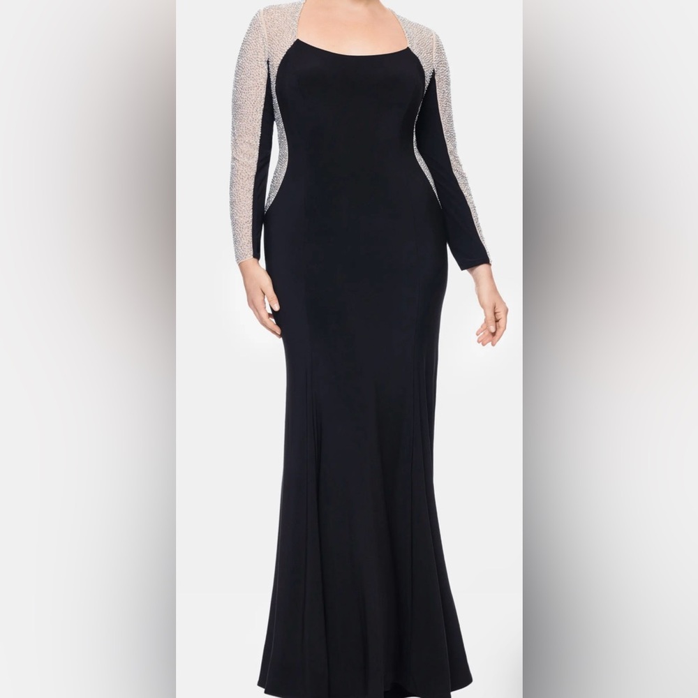 Xscape Black Dress with Cutout Jeweled Accents